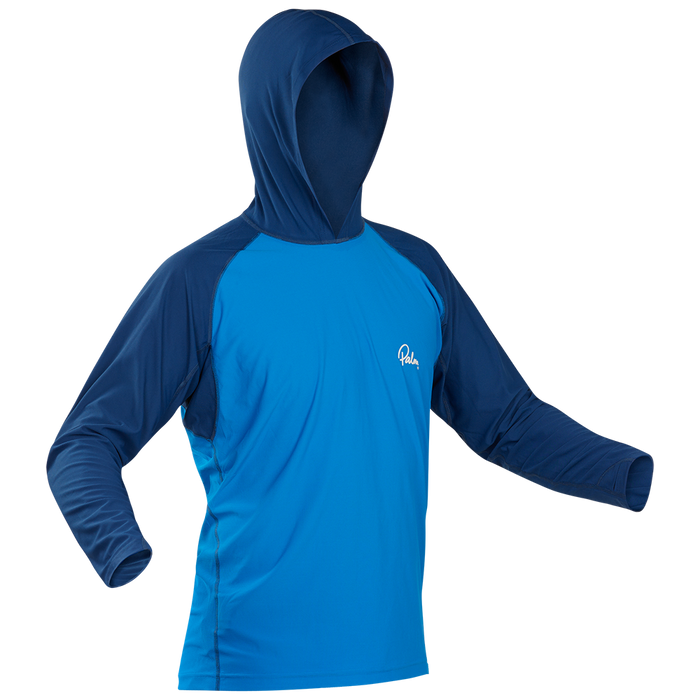 Product photo of a blue Palm Helios Hoodie Base Layer for kayaking